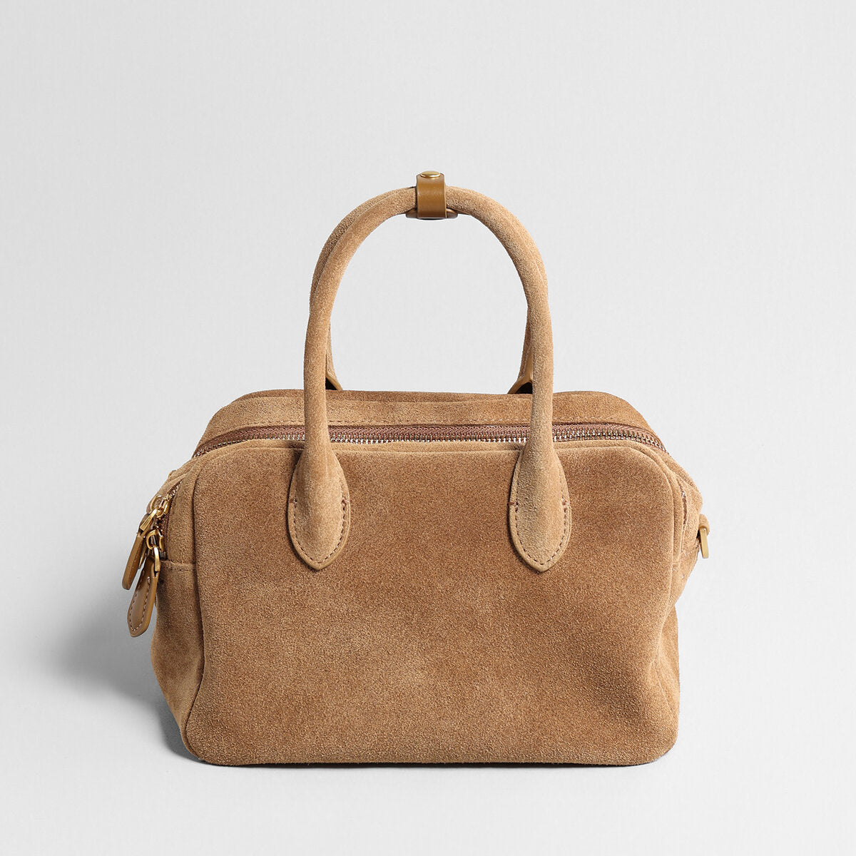 Suede Leather Bowling Bag - Camel