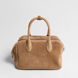 Suede Leather Bowling Bag - Camel