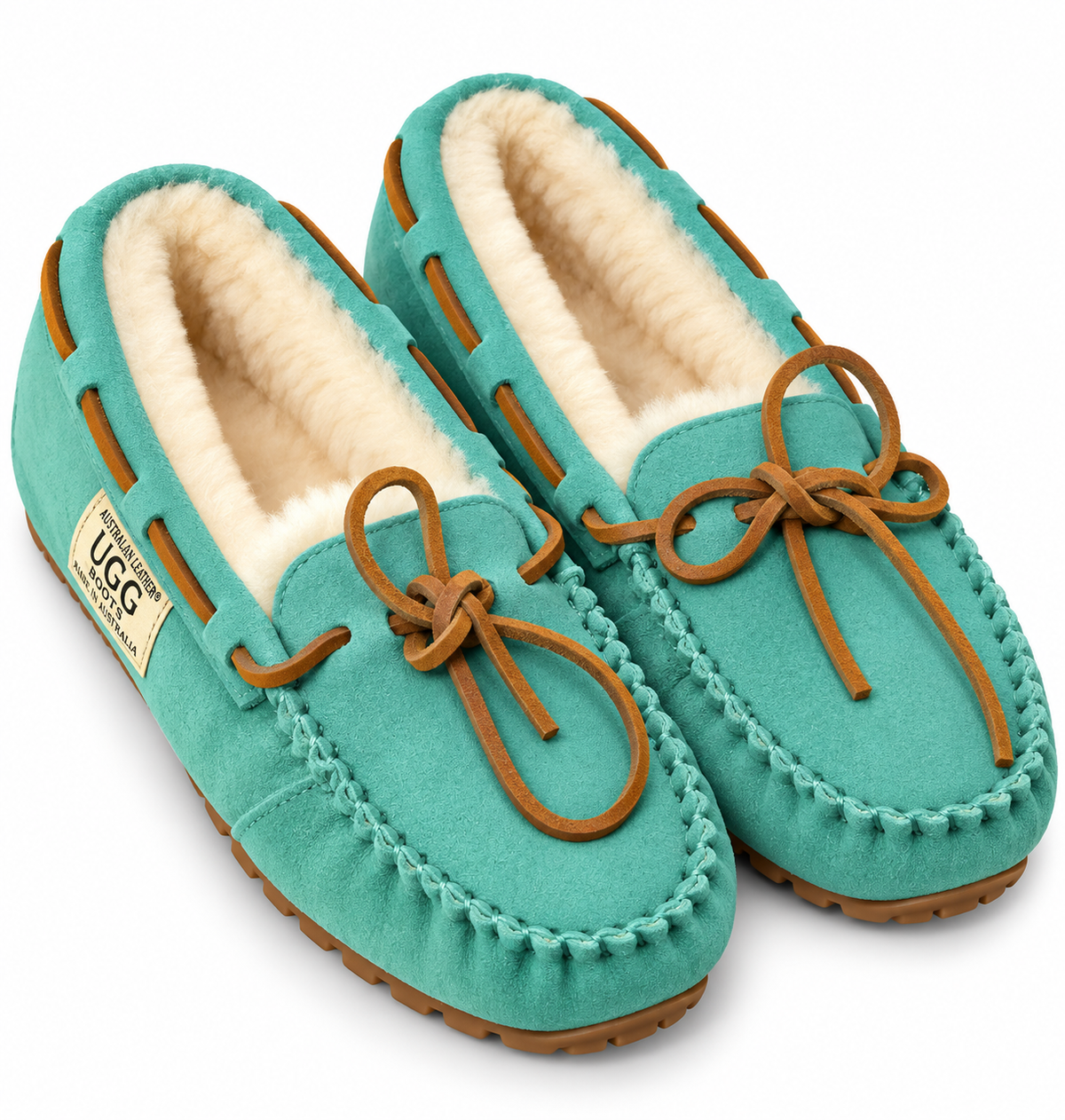 Australian Leather Ugg Moccasin Slippers - Aqua - AU4