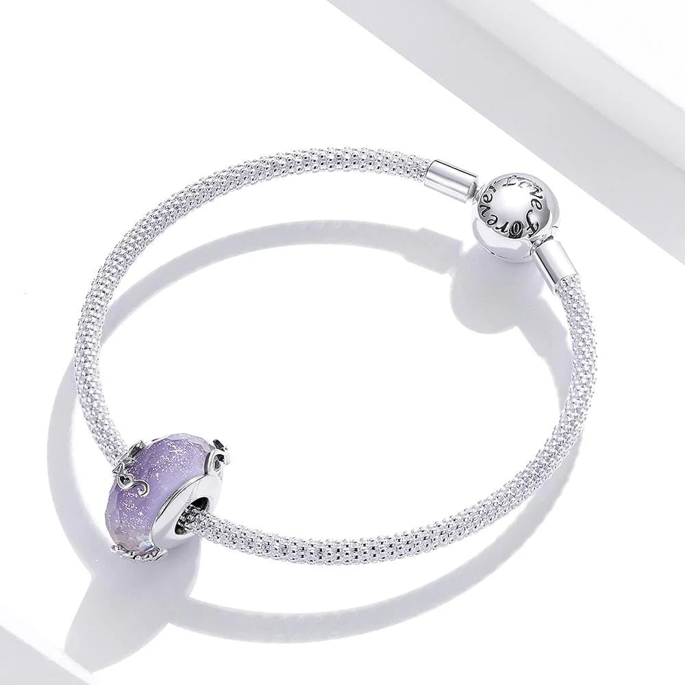Solid 925 Sterling Silver Purple Glass Pandora Inspired charm