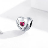 Solid 925 Sterling Silver Bolded Heart Forever Sister Inscription Pandora Inspired Charm