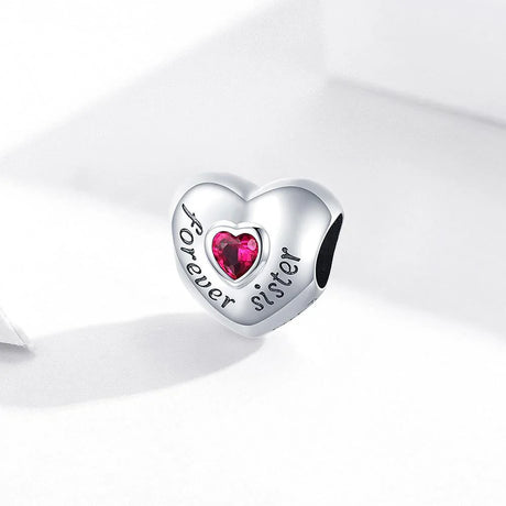 Solid 925 Sterling Silver Bolded Heart Forever Sister Inscription Pandora Inspired Charm