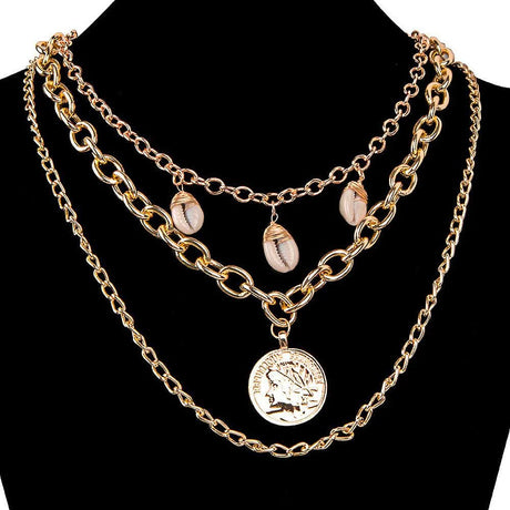 Multilayer 3 Piece Beach Inspired Seashell Charm Layering Gold Necklace