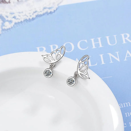 Butterfly Wings with Sparkling Zirconias Drop Earrings