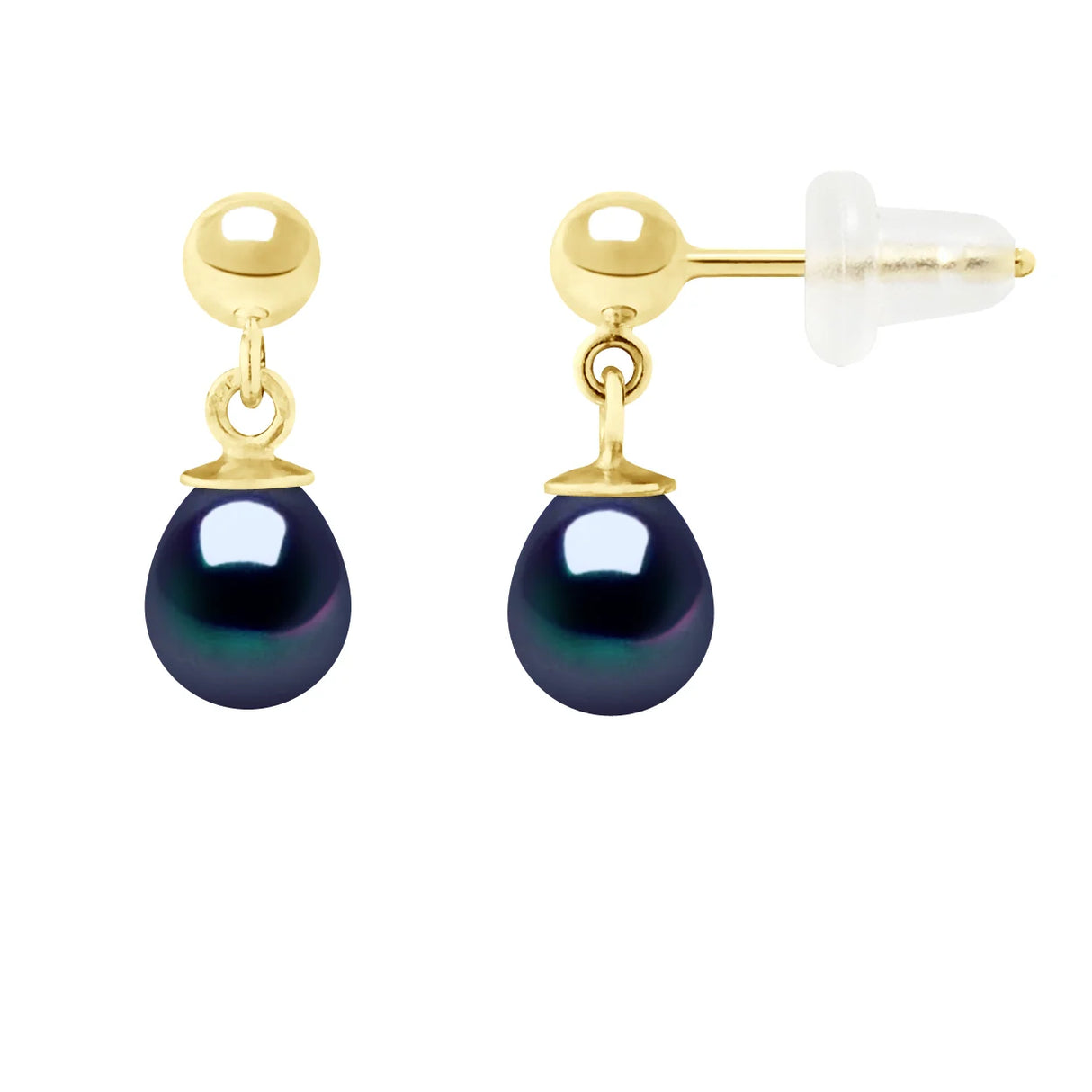 Earrings Freshwater Pearl Black Yellow Gold