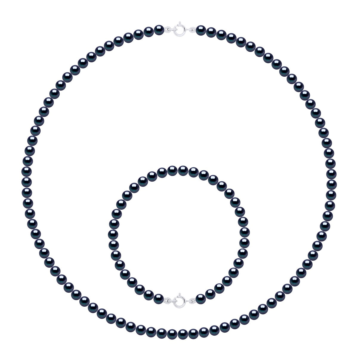 Set Necklace Bracelet Is Made Up of : Necklace of Real Cultured Freshwater Pearls Round 4-5 mm - Black Tahiti - Longueur 18 cm