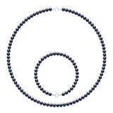 Set Necklace Bracelet Is Made Up of : Necklace of Real Cultured Freshwater Pearls Round 4-5 mm - Black Tahiti - Longueur 18 cm