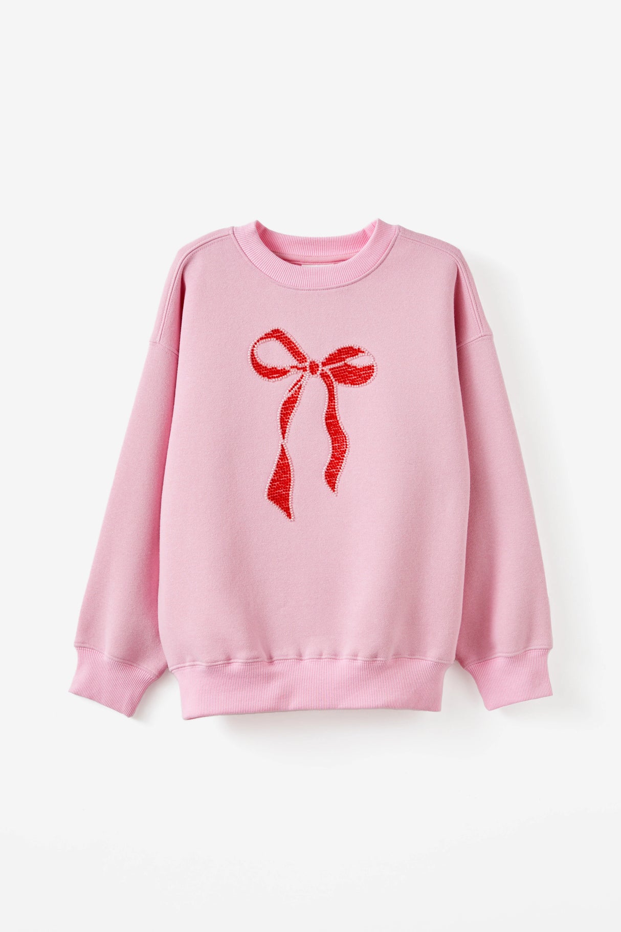 Cotton On Kids Girls Sammy Oversized Crew - Marshmallow/Bow Beads