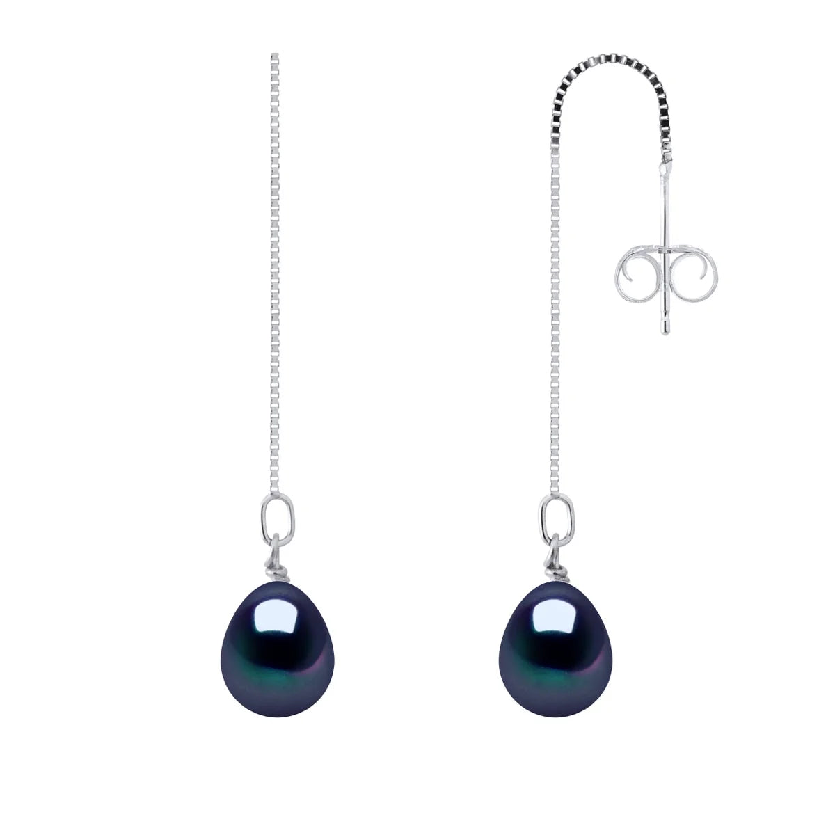 Drop Drop Earrings Freshwater Pearl Black Sterling Silver 8-9mm