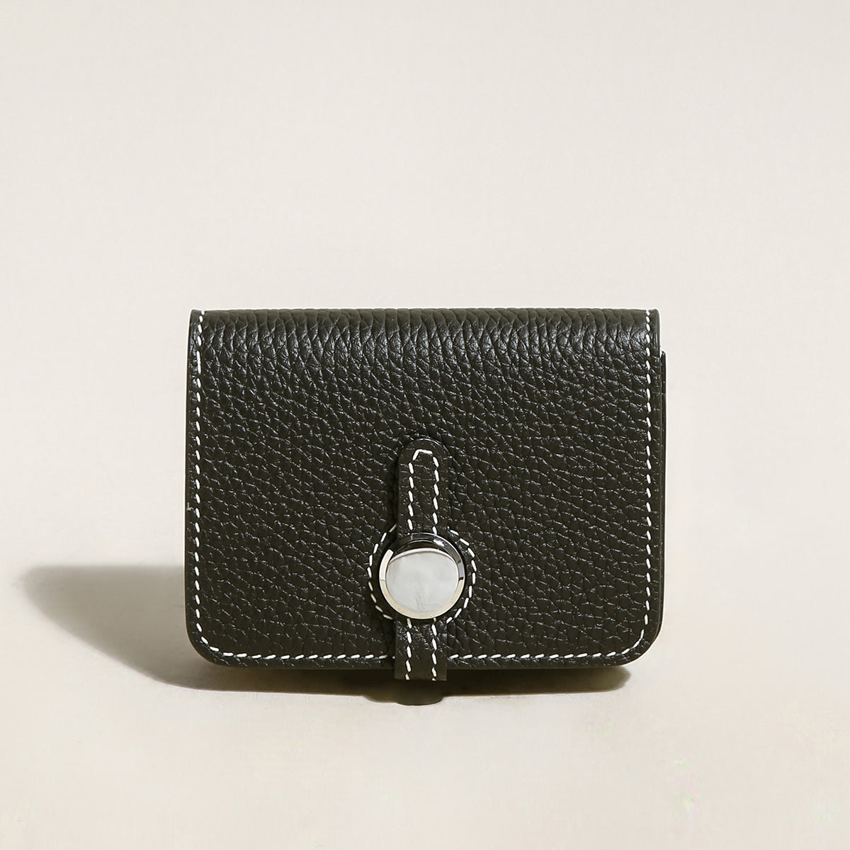 Slim Leather Wallet with Detachable Strap - Black