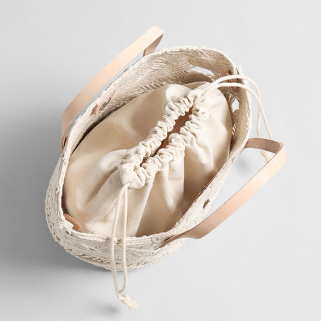 Multi-Pattern Macrame Basket Tote - Ivory