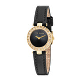Ted Baker Womens Jolyye Crystal 24mm Gold-Tone Black Leather Watch