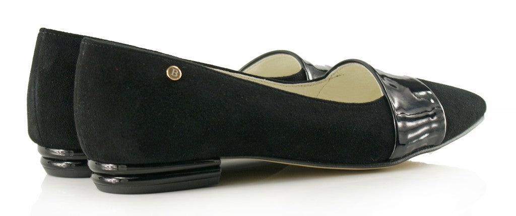 Bosccolo Womens Ballerina Pas - Black Suede/Lacquered