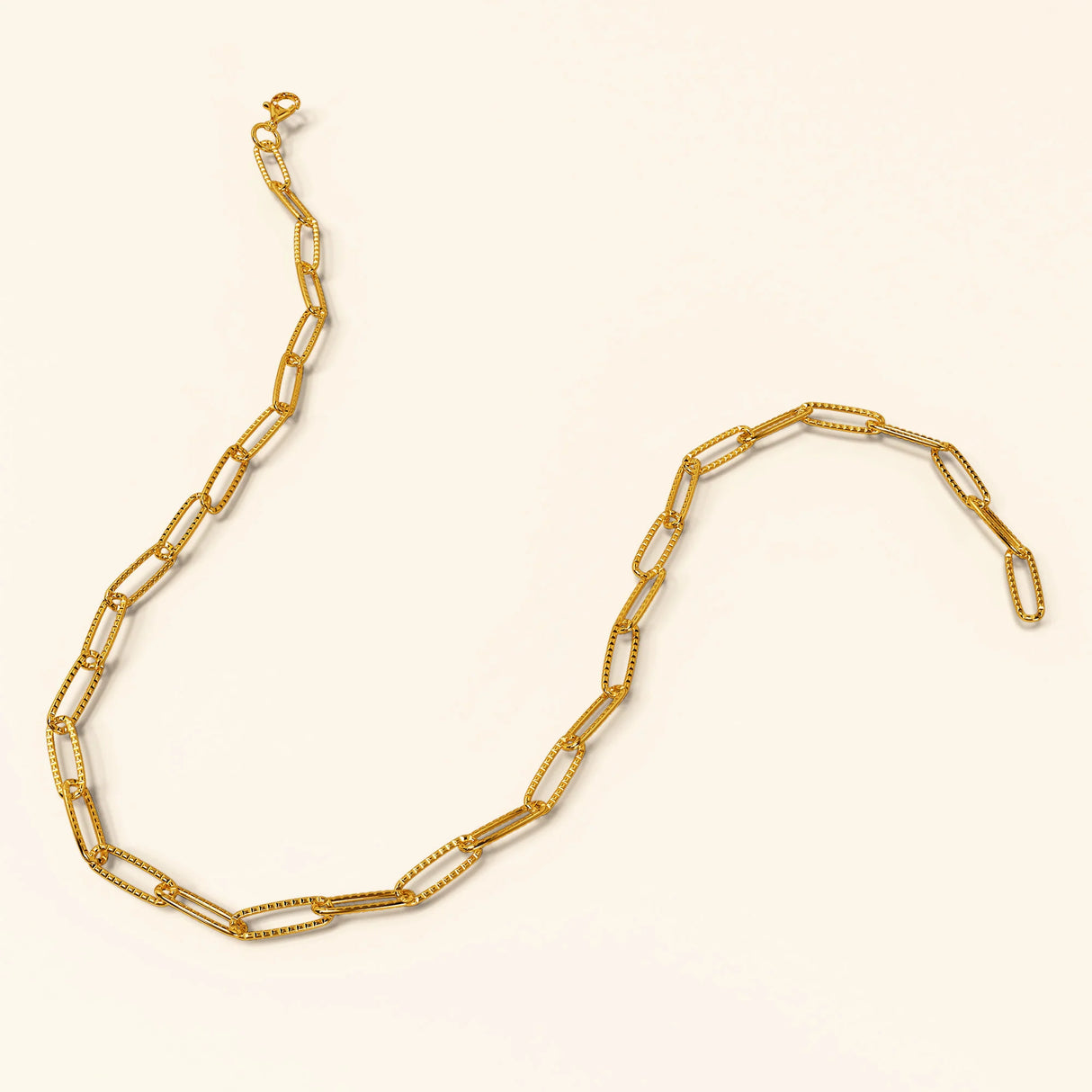 Bullion Gold Textured Paper-Clip Link Chain Necklace in Gold