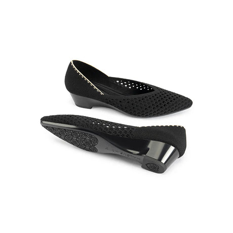 Open Weave Pointed Toe Wedge Work Shoes - Black