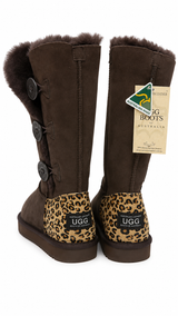 Australian Leather Ugg Leopard 3Button Long - Chocolate - AU7