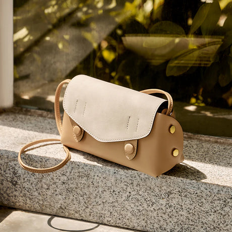 Nalandu Duo-Tone Apricot Sand Flap Crossbody Shoulder Bag - Apricot