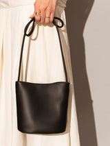 Thin Strap Waterproof Leather Bucket Bag - Black