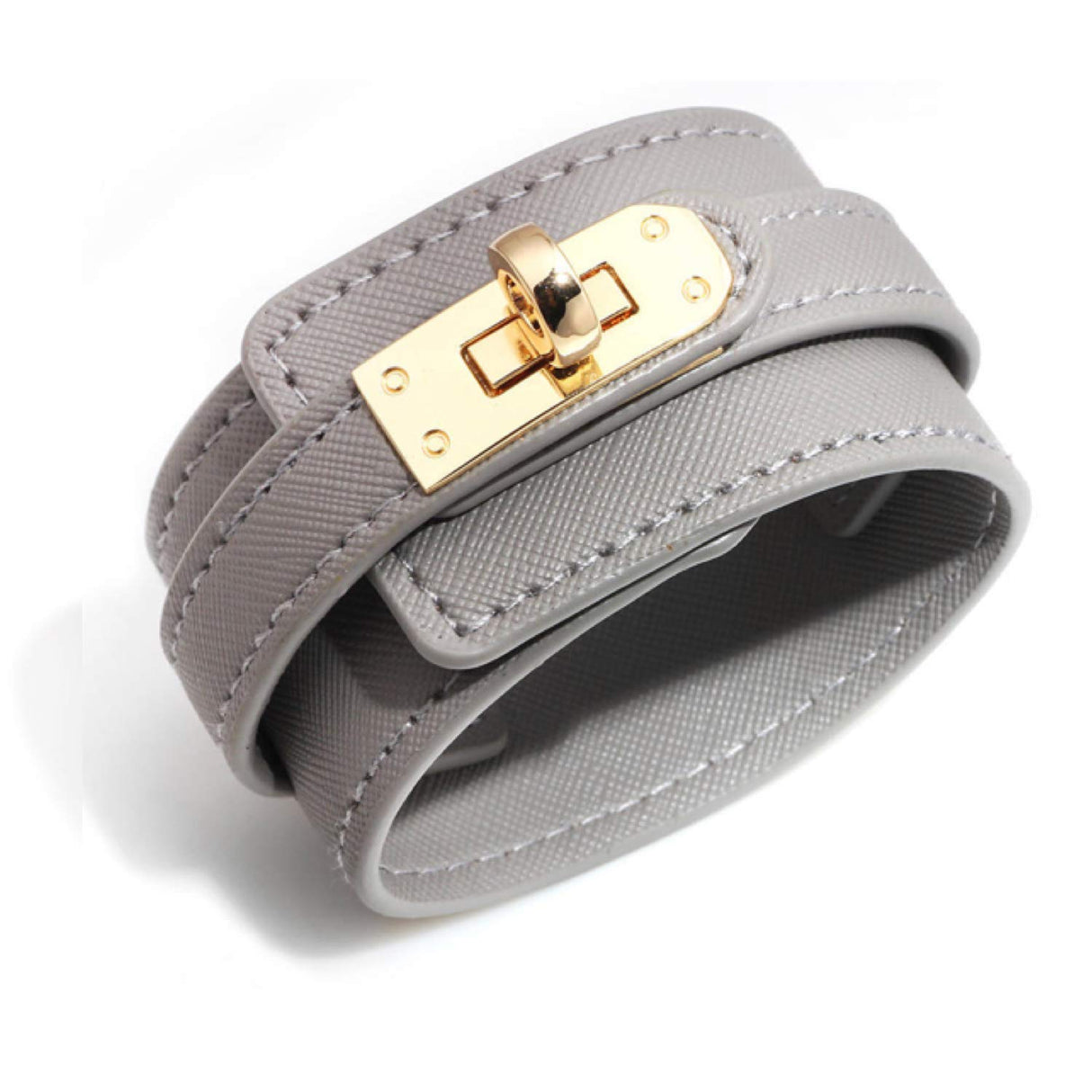Liv Oliver 18K Gold Grey Leather Lock Bracelet