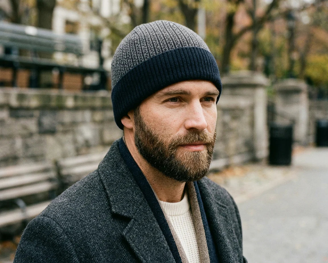 Cherry Red 2 Tone Beanie - Light Grey/Black
