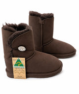 Australian Leather Ugg Round Crystal Button Sheepskin - Chocolate - AU5