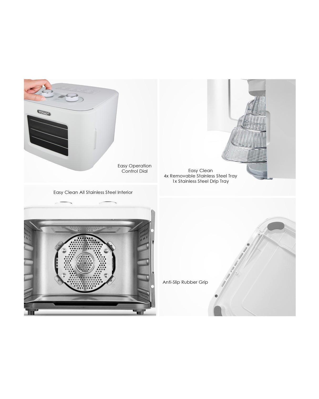 TODO 400W Food Dehydrator Stainless Steel Interior Preserve Yogurt Fruit Dryer Jerky Maker - White