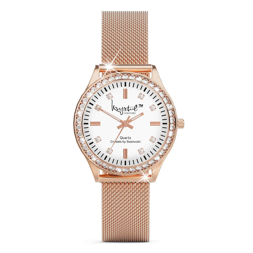 Boxed Krystal Couture Sensational Lux Watch with Ring Set Embellished Crystals from SWAROVSKI® in Rose Gold