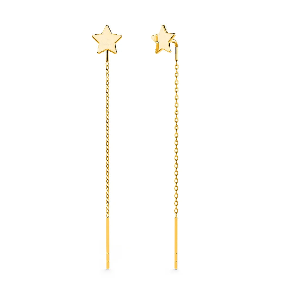 Solid 925 Sterling Gold Star Threader Earrings
