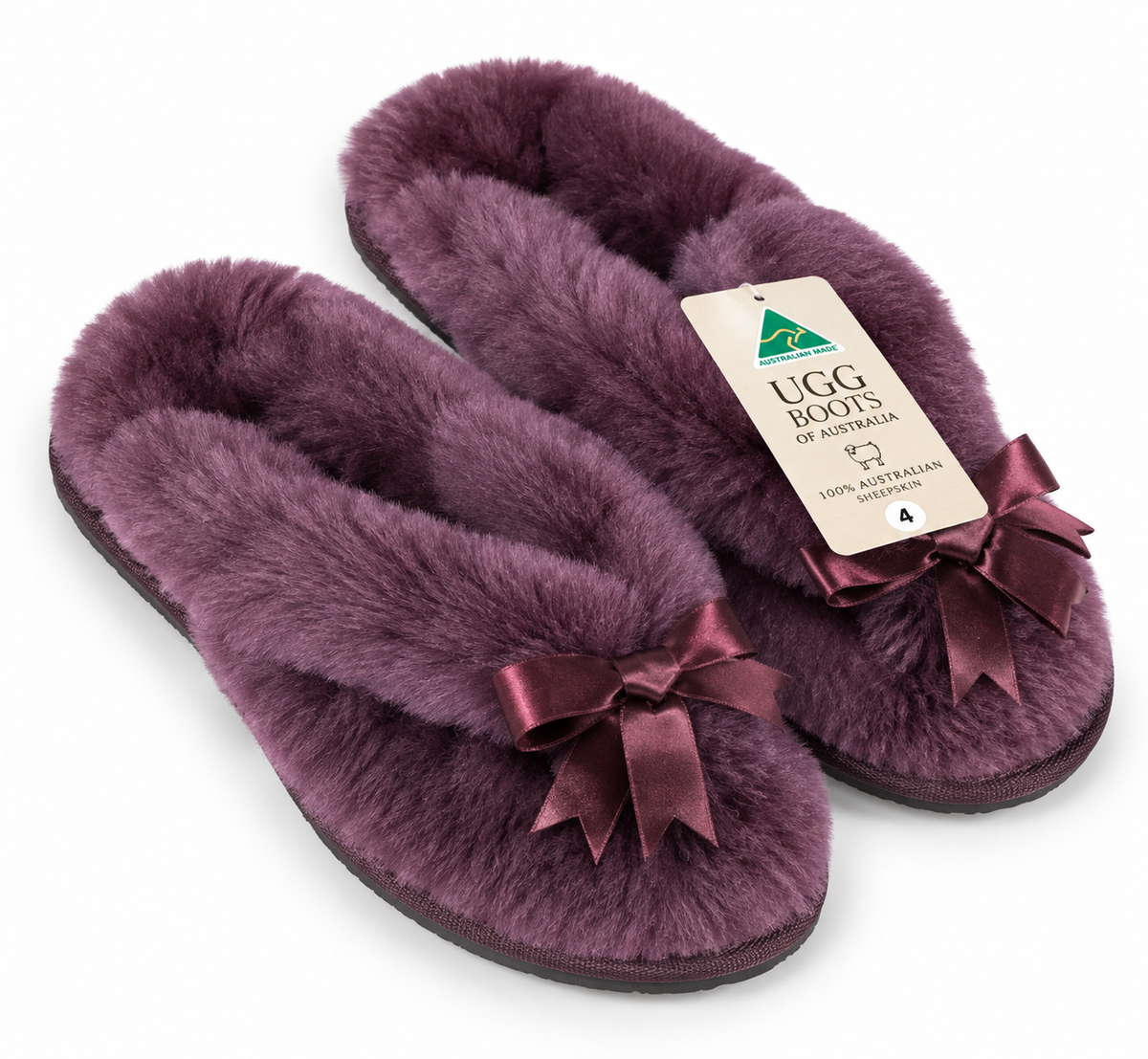 Australian Leather Ugg Classic Bow Thong Slippers - Purple - AU4