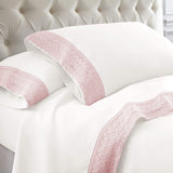 Ramesses Crochet-Lace Microfibre Sheet Set - Rose Pink Lace White Fabric