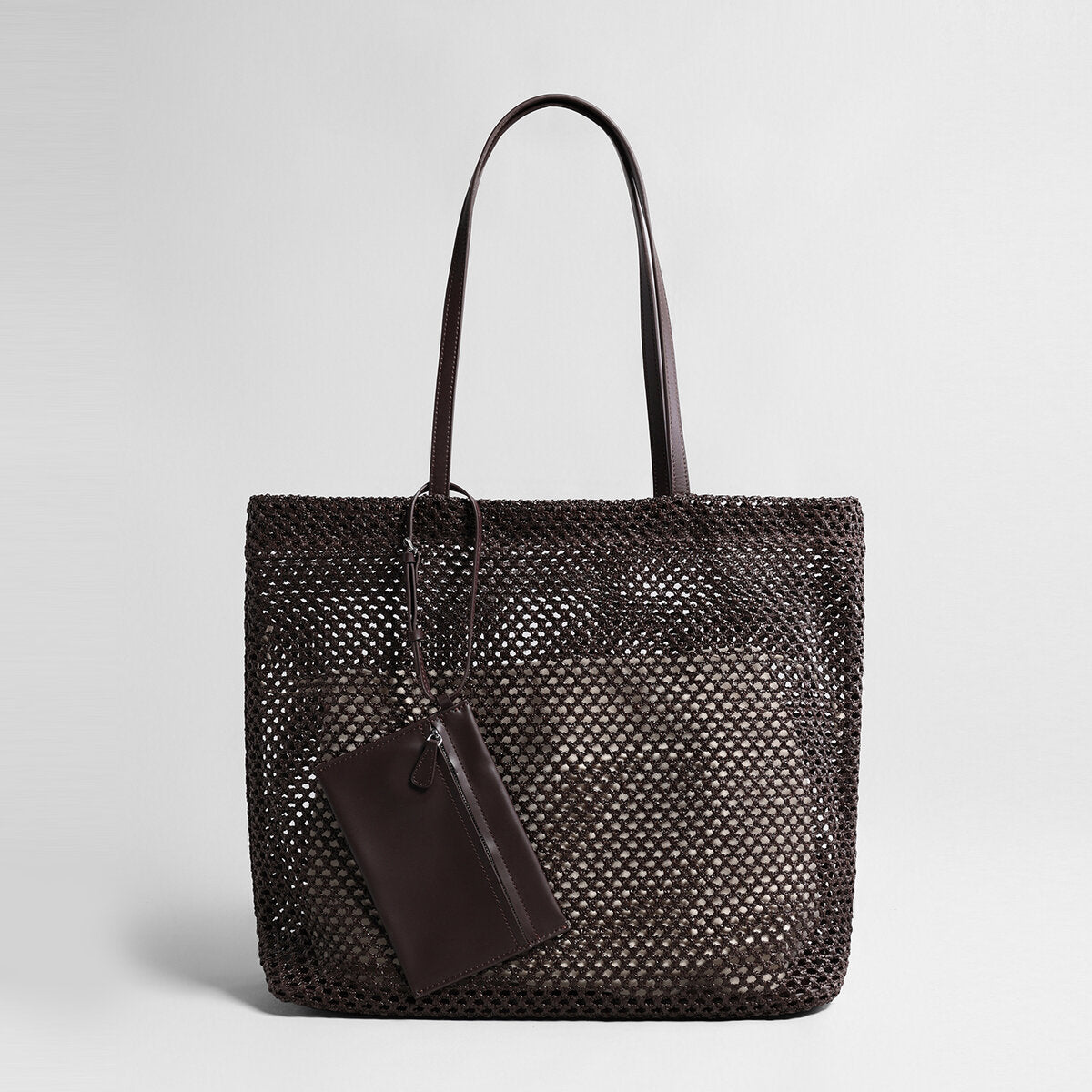 Handwoven Straw Mesh Market Tote - Chocolate