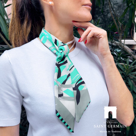 Green Scarf and Cultured Pearl Strand Set