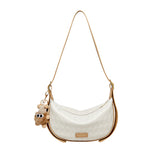 Nalandu Luna Pompom Quilted Crescent Shoulder Bag - White