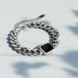 Bullion Gold Fernando Titanium Cuban Chain Acrylic Bar Bracelet in White Gold