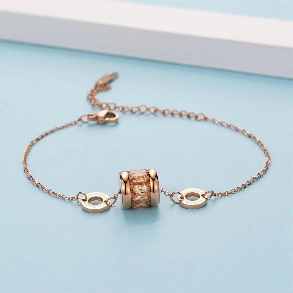 Bullion Gold Minimalist BVLOVED Champagne Crystal Charm Bracelet