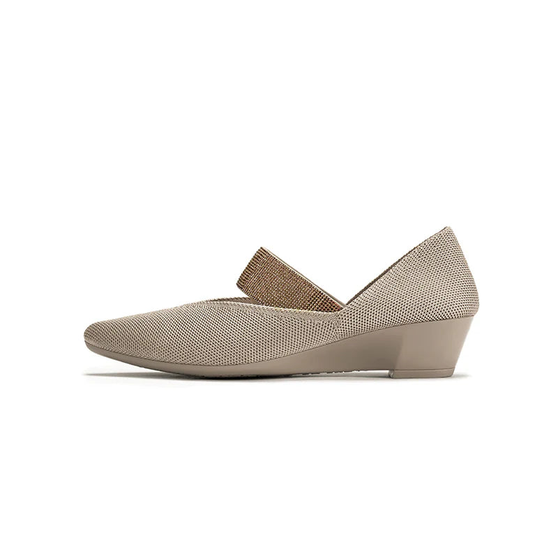 Princess Crystal Strap Mary Jane Wedges - Sand