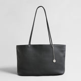 Pebbled Leather Open-Top Tote Bag - Black