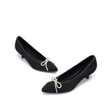Rhinestone Bow Kitten Heels - Black