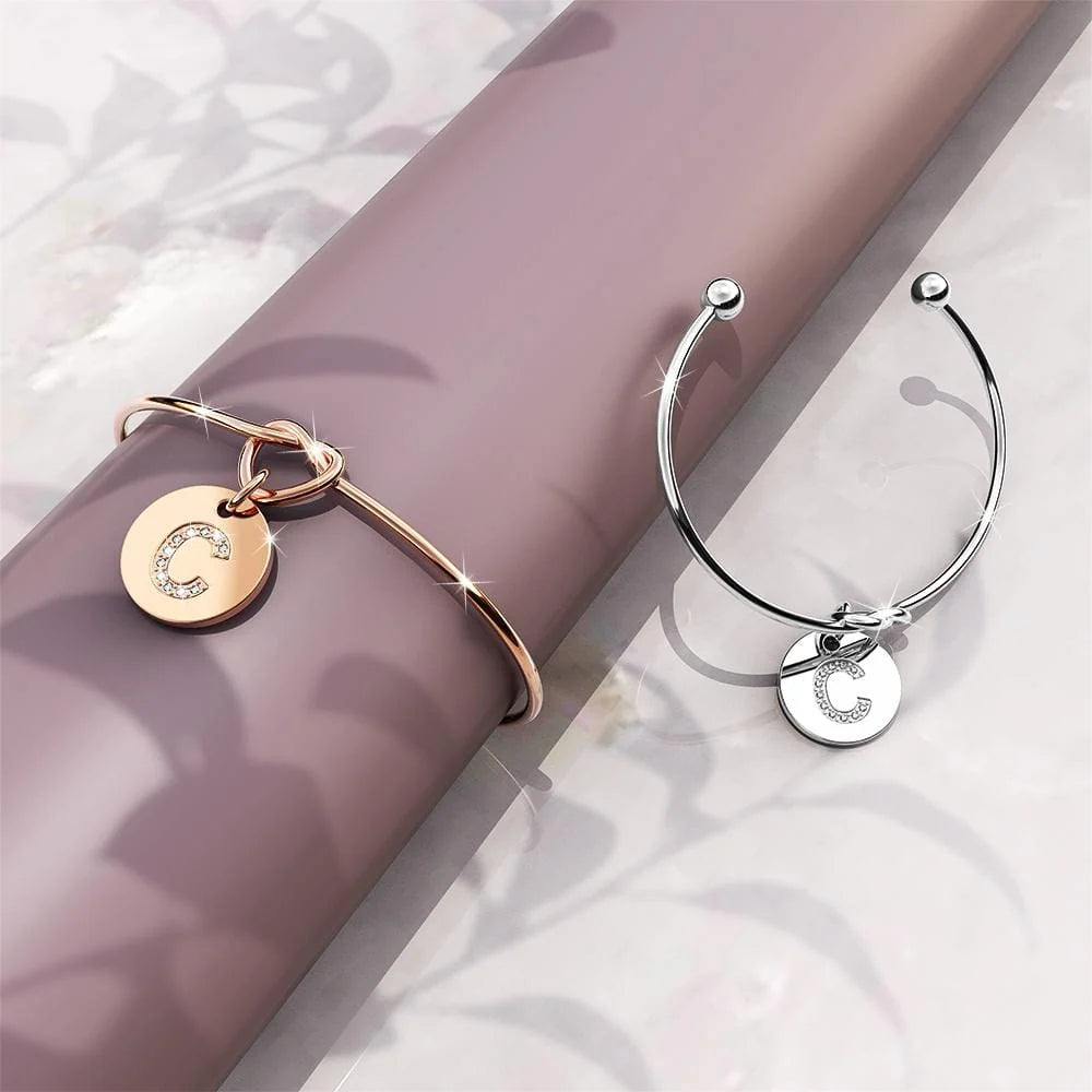 Bullion Gold Fancy Alphabet Letter Initial Bangle in Rose Gold