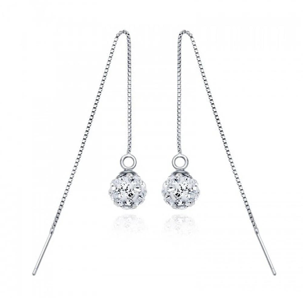 Solid 925 Sterling Silver Shamballa Threader Earrings