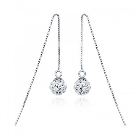 Solid 925 Sterling Silver Shamballa Threader Earrings