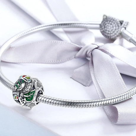 Solid 925 Sterling Silver Multicolour Toucan Bird CZ Charm