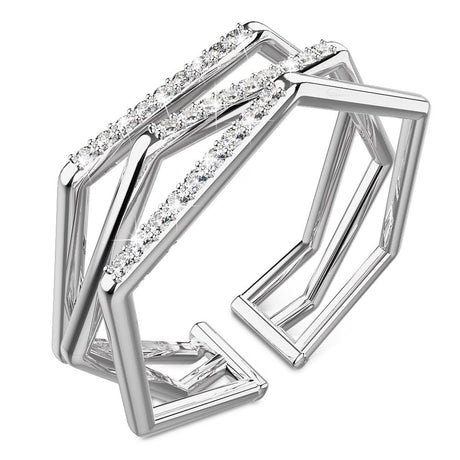 Adjustable Solid 925 Sterling Silver Clara Geometric Angular Stacking Ring