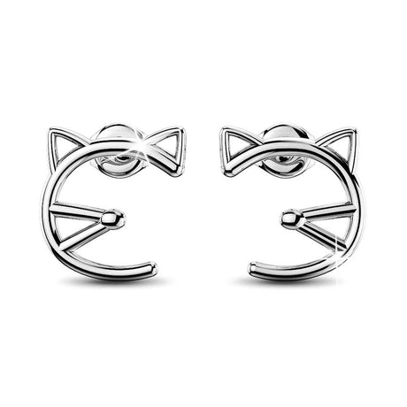 Bullion Gold Feline Cute Cat White Gold Layered Earrings