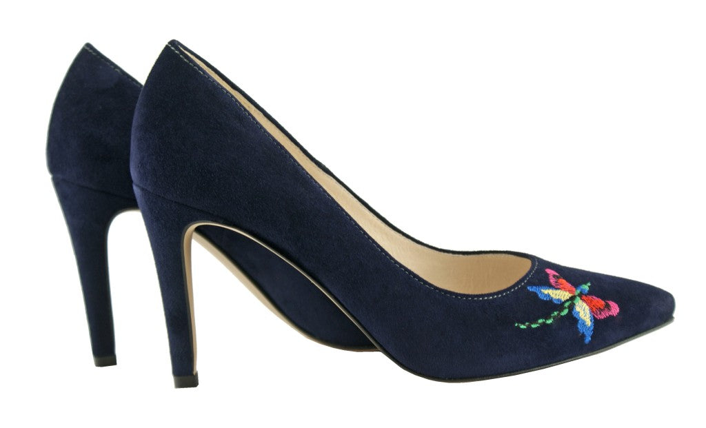 Bosccolo Womens Heels Embroidered - Navy Blue