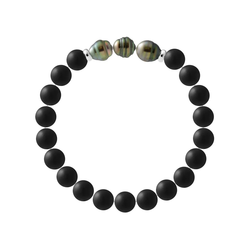 Manufacture Royale Tahitian Bracelet Cloudy Quartz - 3 Genuine Tahitian Cultured Pearls Circled 8-9 mm