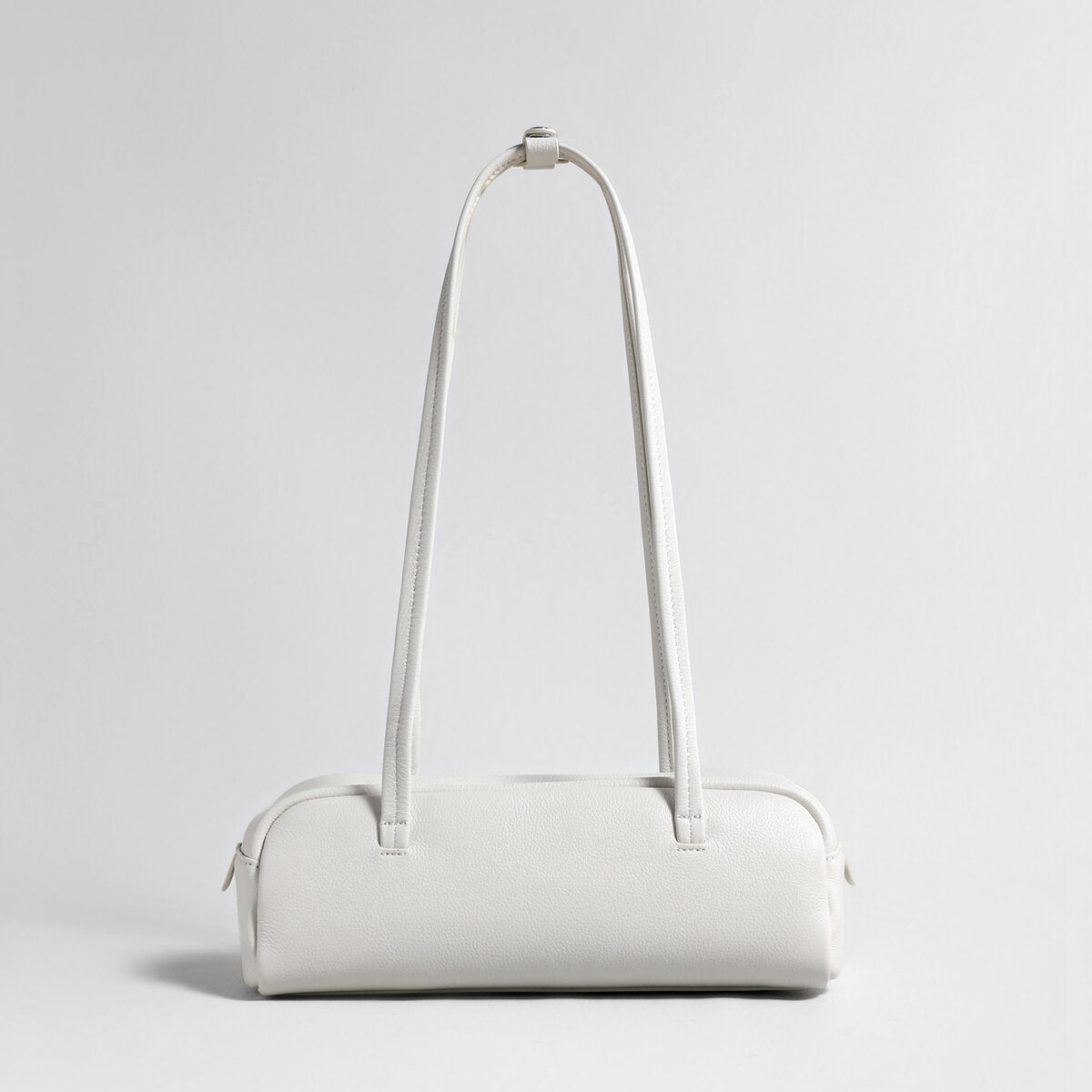 Litchi-Grain Leather Baguette Bag - White
