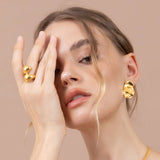 Bullion Gold Textured Stud Earrings in Gold