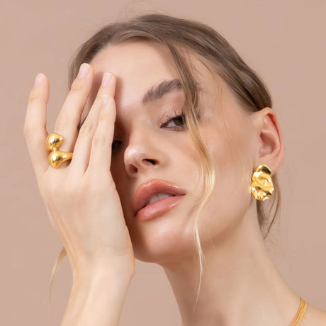 Bullion Gold Textured Stud Earrings in Gold