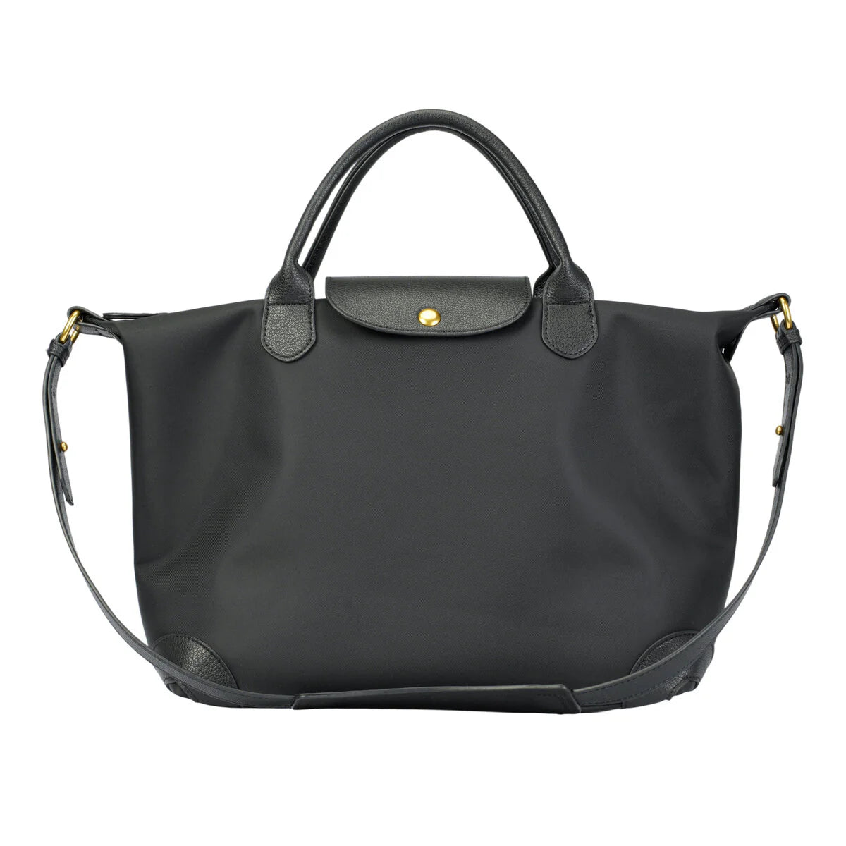 BAMEI Large Capacity Water-Resistant Nylon Handbag with Genuine Leather Trim - Black